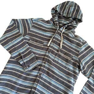 VISSLA Pumphouse Large Blue Striped Hooded Flannel Button Up L/S Men's‎ Shirt